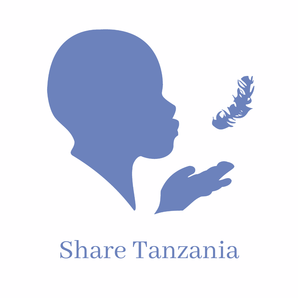 Share Tanzania Logo, child blowing a feather out his hand